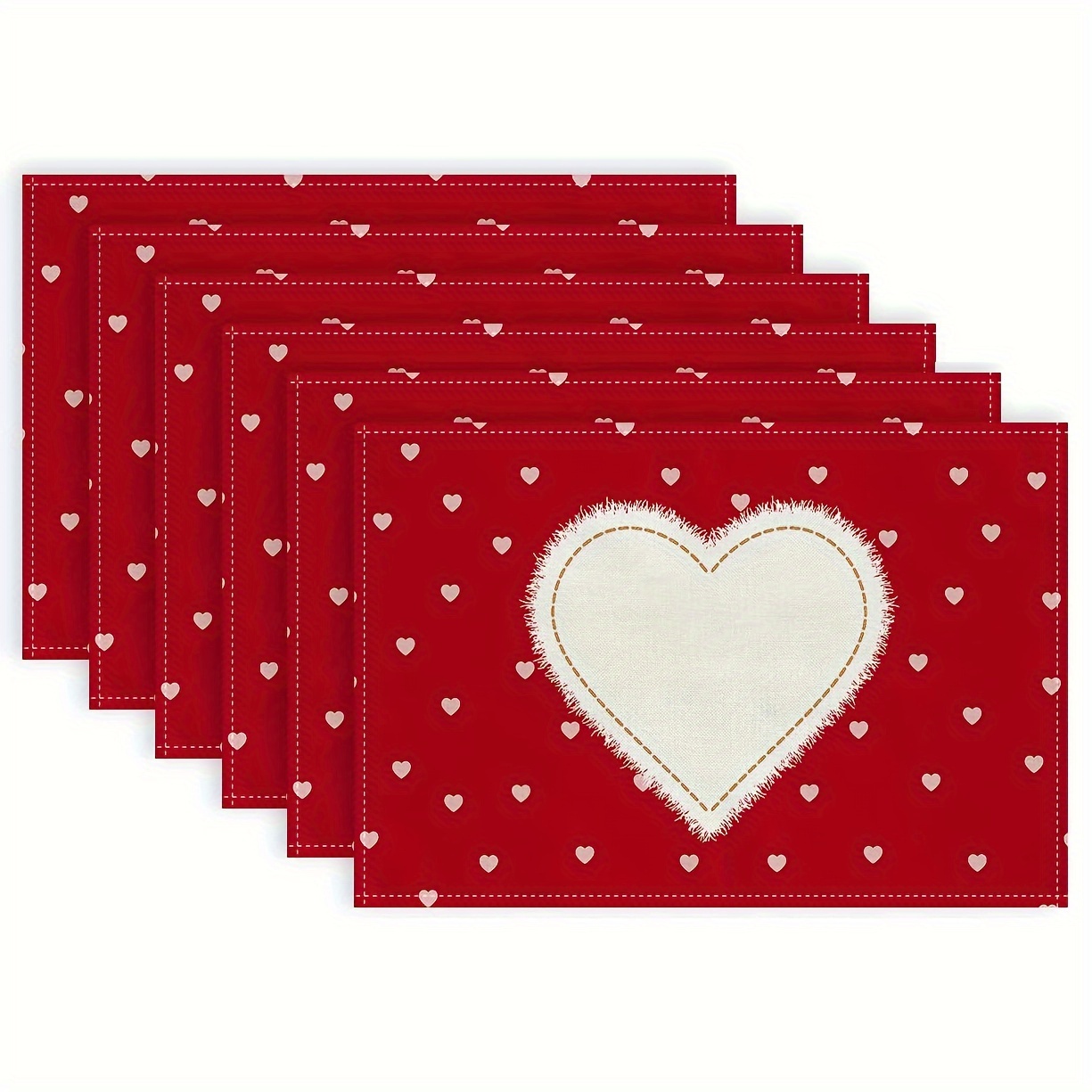 TEMU 4/6pcs, Heart Valentine's Day Placemats Set, Valentine's Day Decor For Table Farmhouse Galentine's Day Home Kitchen Table Decorations 12x18inch