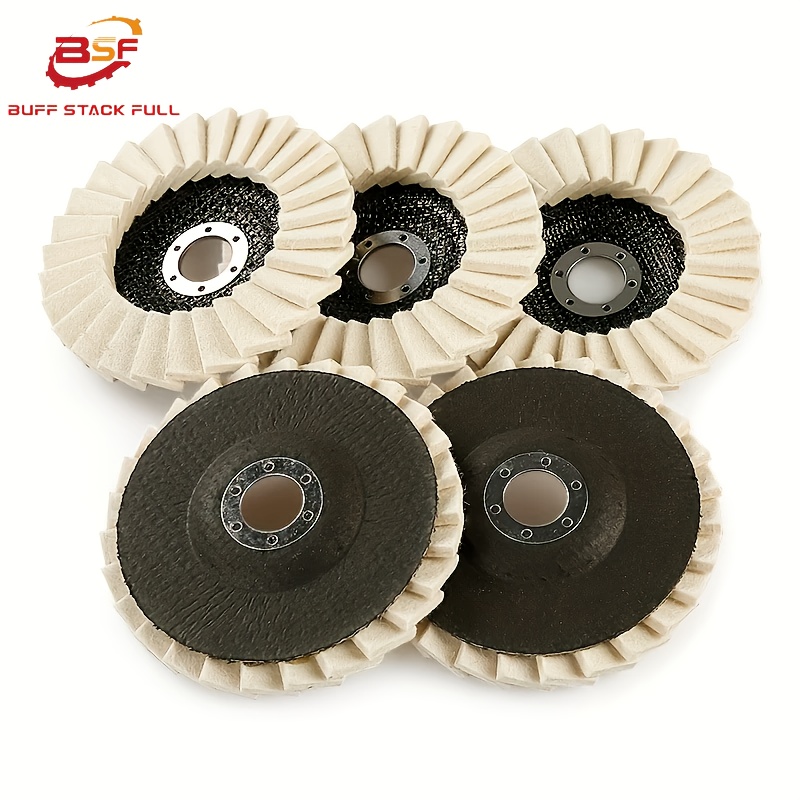 E-shop 5-teiliges Filz-Polierscheiben-Set, 4,5 Zoll Woll-Finish-Scheiben, für Metallentrostung, Kratzerreparatur, Spiegelglanz Oberflächenaufbereitung,