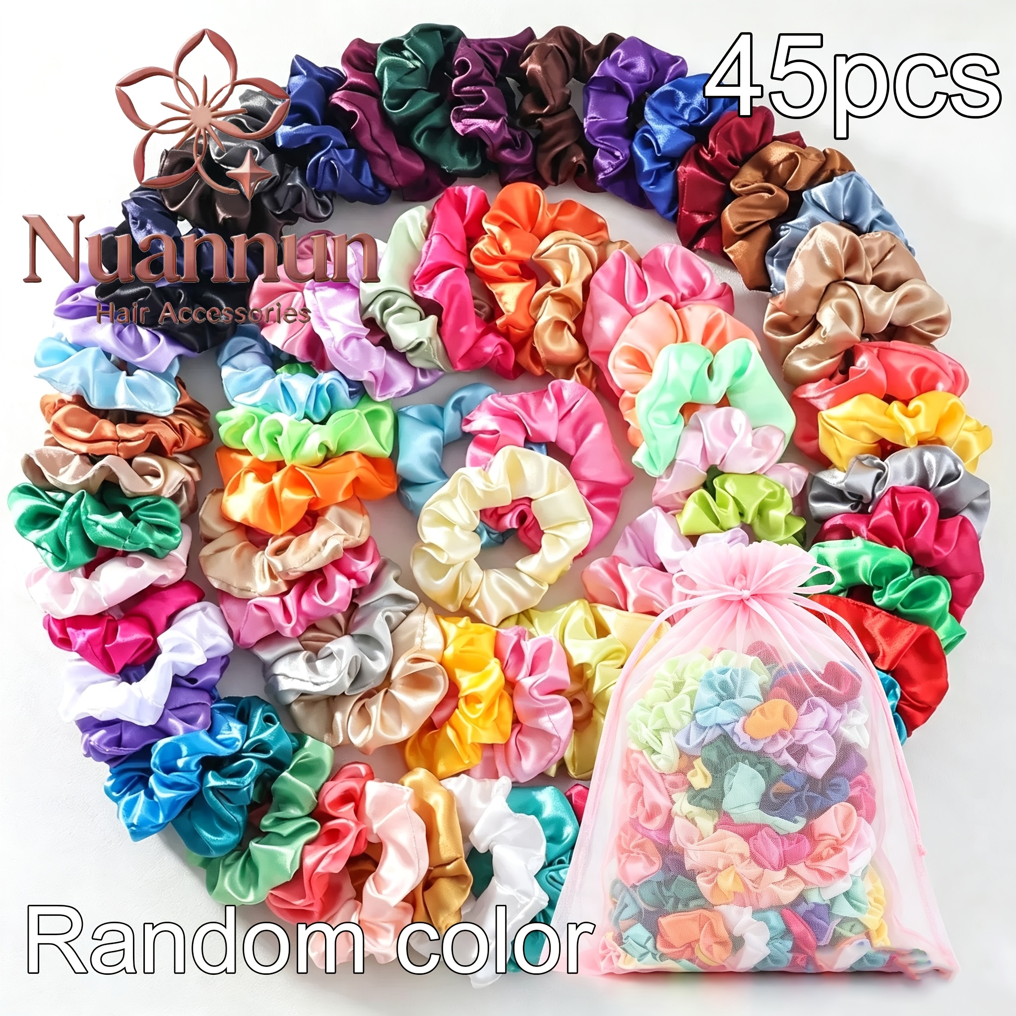TEMU 45pcs Premium Gift Bag Packaging, Random Colors, Large Hair Ties For Ponytails, High And Low Ponytails, And Buns, Versatile Everyday Hair