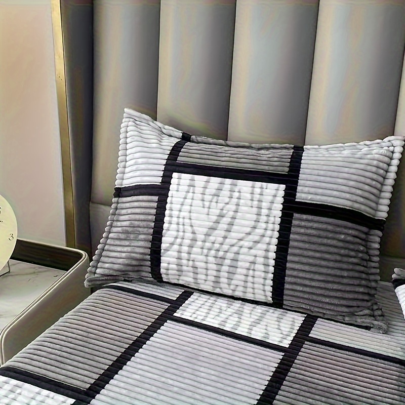 TEMU A Pair Of Fiber Fabric Pillowcases, Block Striped Without Print Zipper Pillowcases
