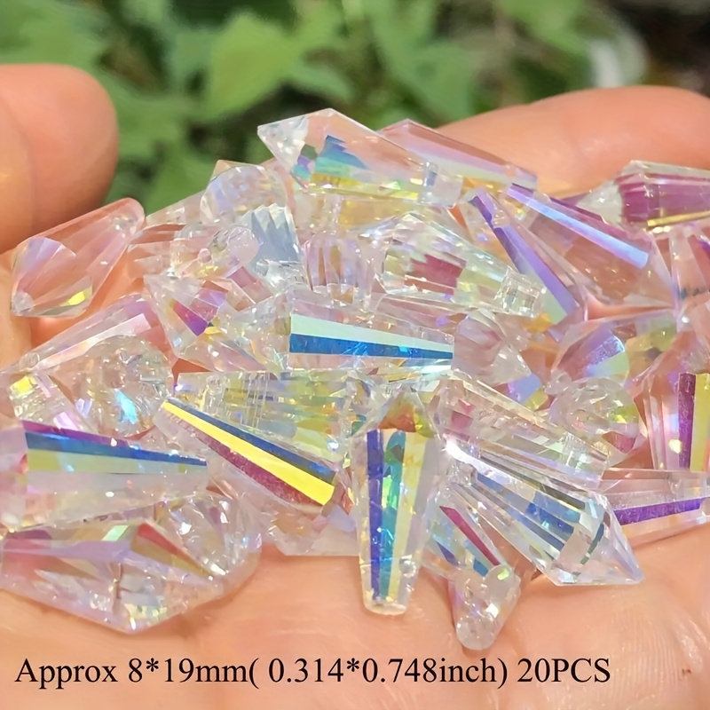 Image of 20pcs 20mm Iridescent Ab Rainbow Finish Teardrop Beads - High-quality Mini Cylindrical Loose Beads For Making, Bracelets, Necklaces, Earrings - Thumb Nail Size Craft Supplies, Necklace Components