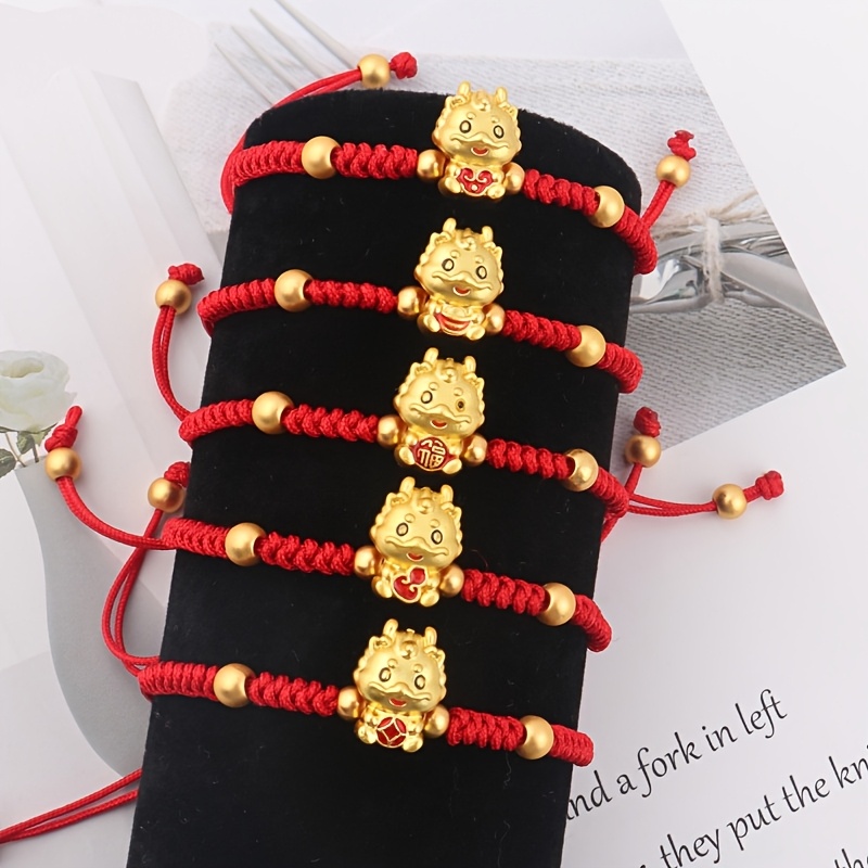 

4pcs Elegant Vintage Chinese-style Beaded Dragon Bracelets For Women, Fashion Zinc Alloy Stackable Charm Wristbands, Versatile For Party & Festival Celebrations, Jewelry Accessory