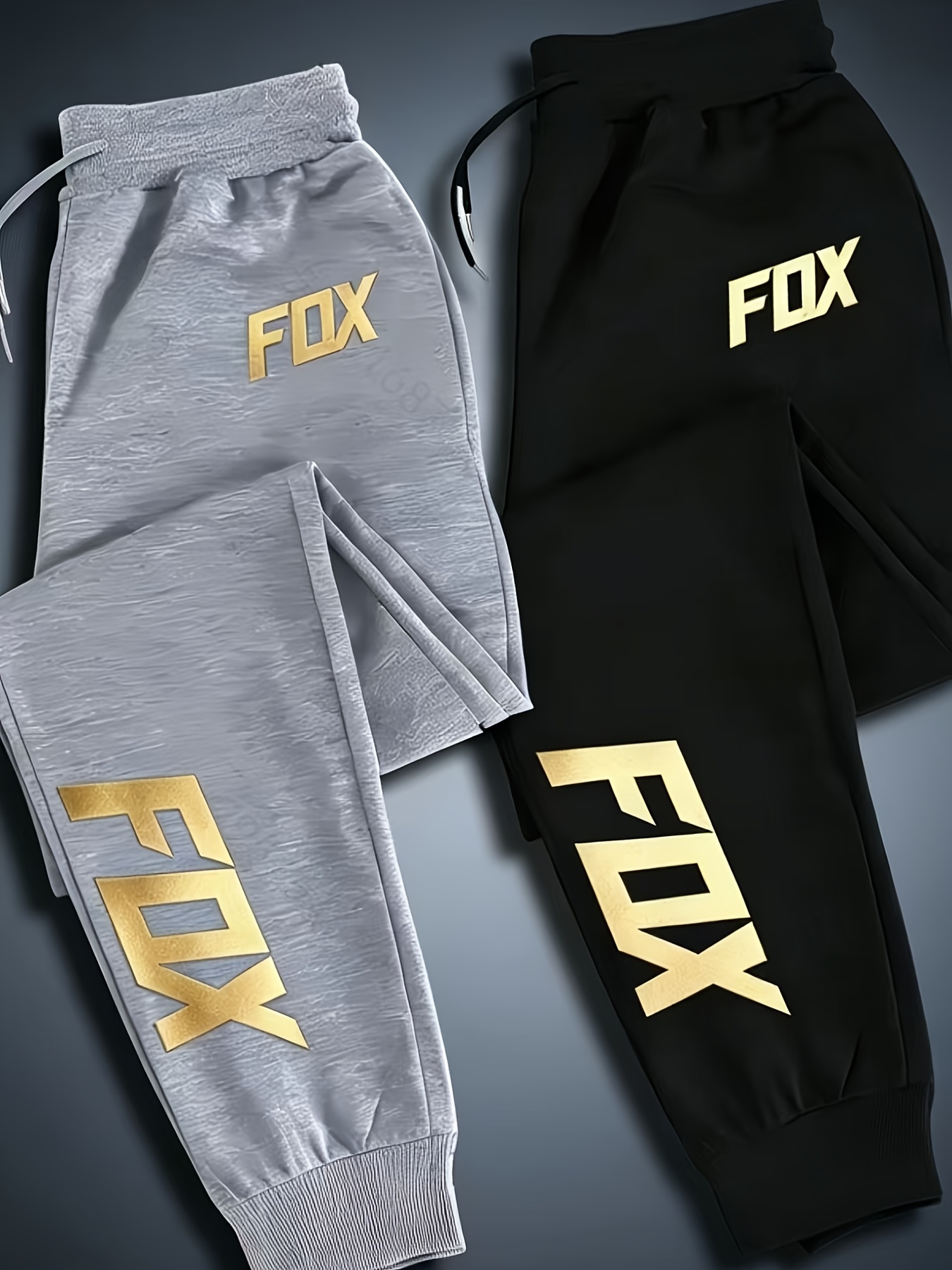 2pcs mens casual running pants drawstring and cuff design fashionable athletic trousers new   100 polyester knit fabric elastic waistband loose print pattern suitable for  
