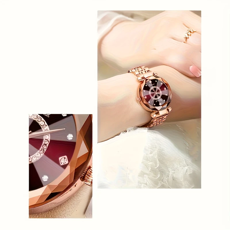 relógio de para mulheres - pulseira elegante de aço inoxidável, resistente a choques, 3atm, display analógico detalhes 6