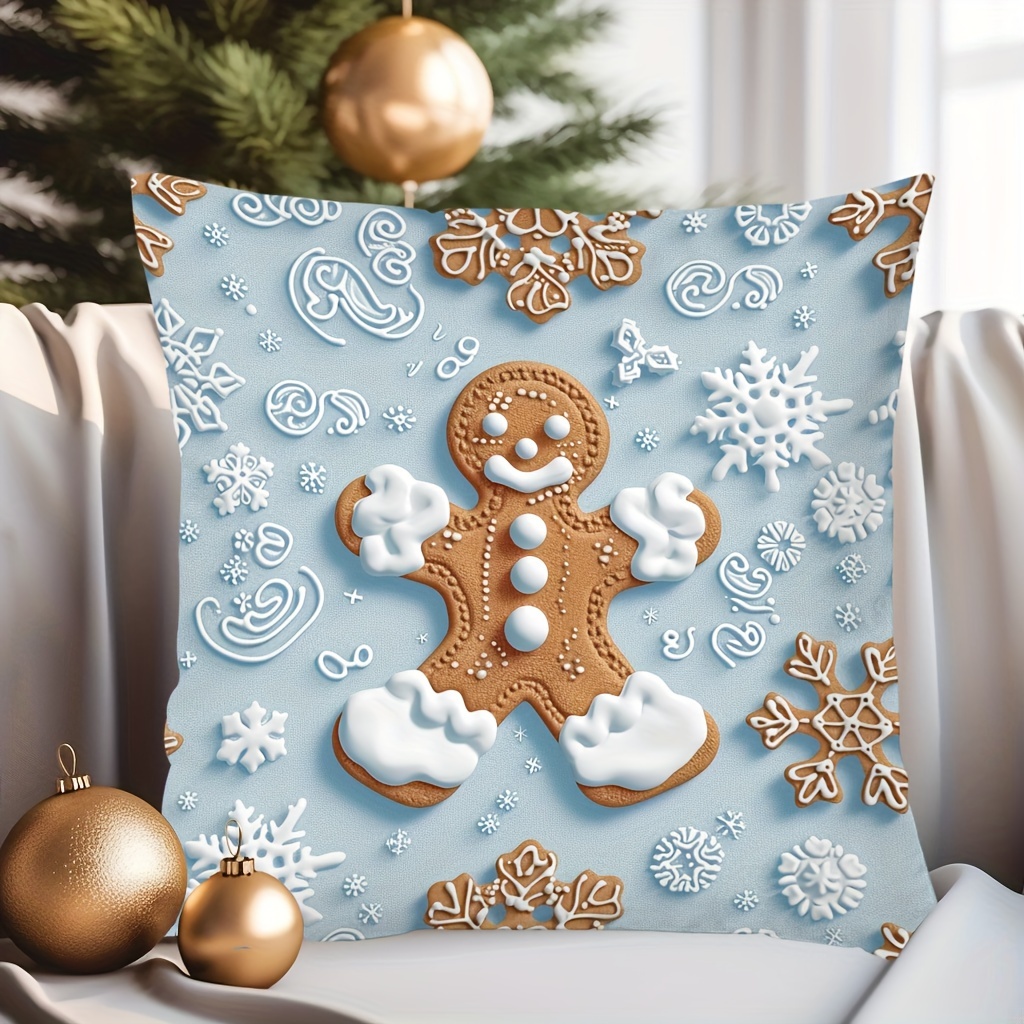 

1pc Contemporary Style Gingerbread Man Digital Printed Throw Pillow Cover, Hand Wash Only, Other Patterns With Zipper Closure, 17.7" X 17.7", For Various Room Types, Woven Polyester