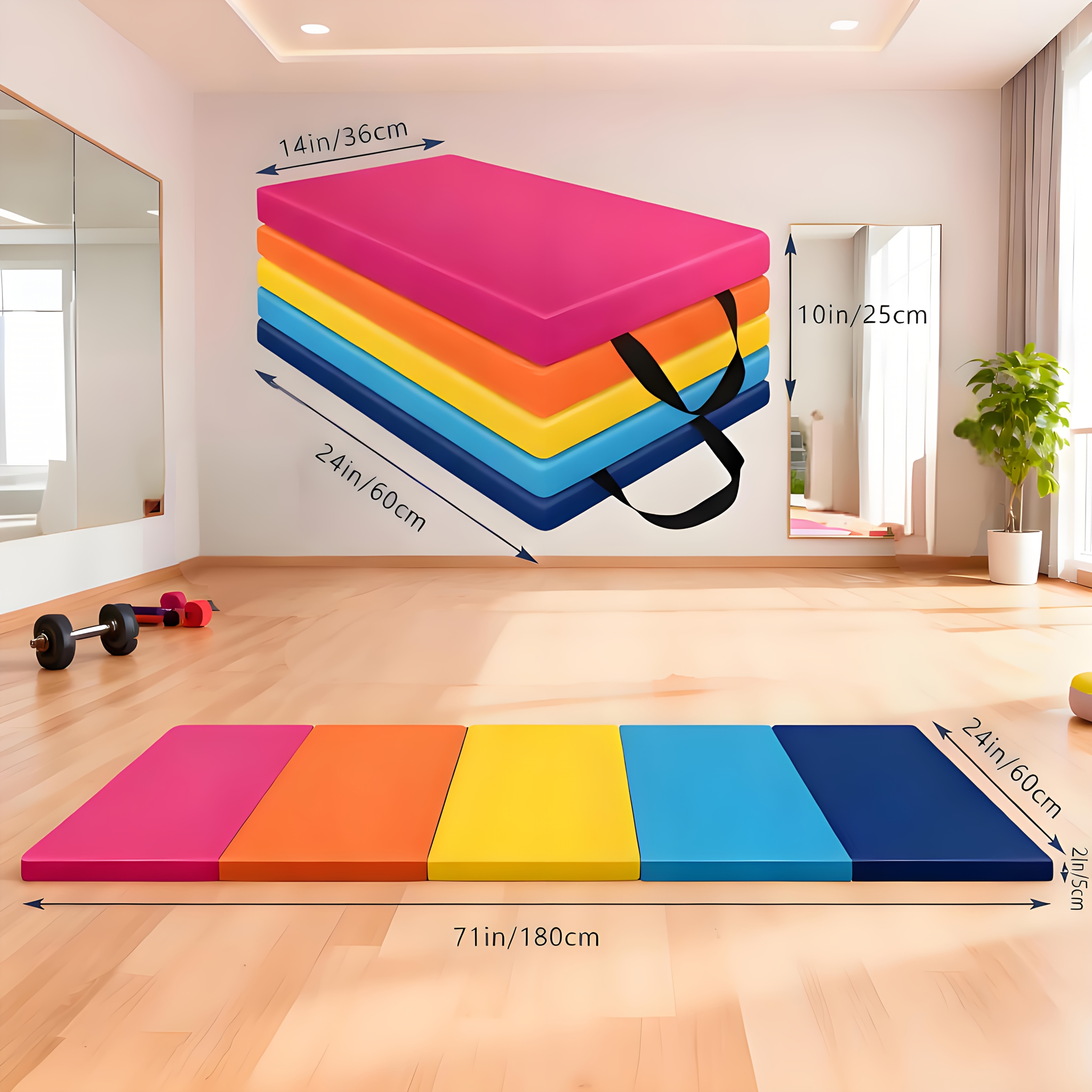 5 fold sports mat gymnastics mat yoga mat sit up   exercise mat with handle foldable fitness yoga mat thickened non slip 5 fold multifunctional  ow mat suitable for yoga pilates indoor fitness   martial arts