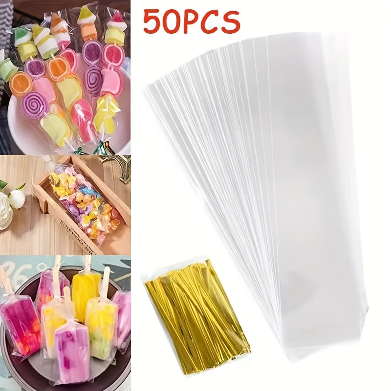 50pcs per pack transparent long candy gift bag biscuit lollipop plastic bag wedding birthday decoration supplies 0