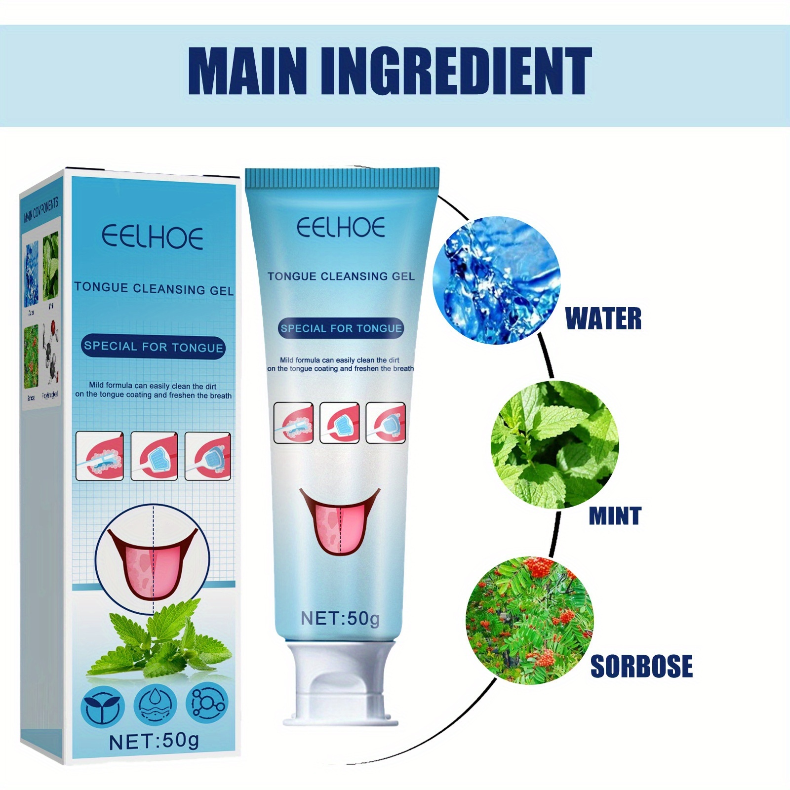 EELHOE Complete Tongue Cleaning Kit with 50g Gel & Tongue Scrubber - 12-Hour Fresh Breath, Daily Oral Care System, 12-Hour Long-Lasting Mint Taste, Plaque & Removal, Ideal Christmas & Thanksgiving Dental Hygiene Gift