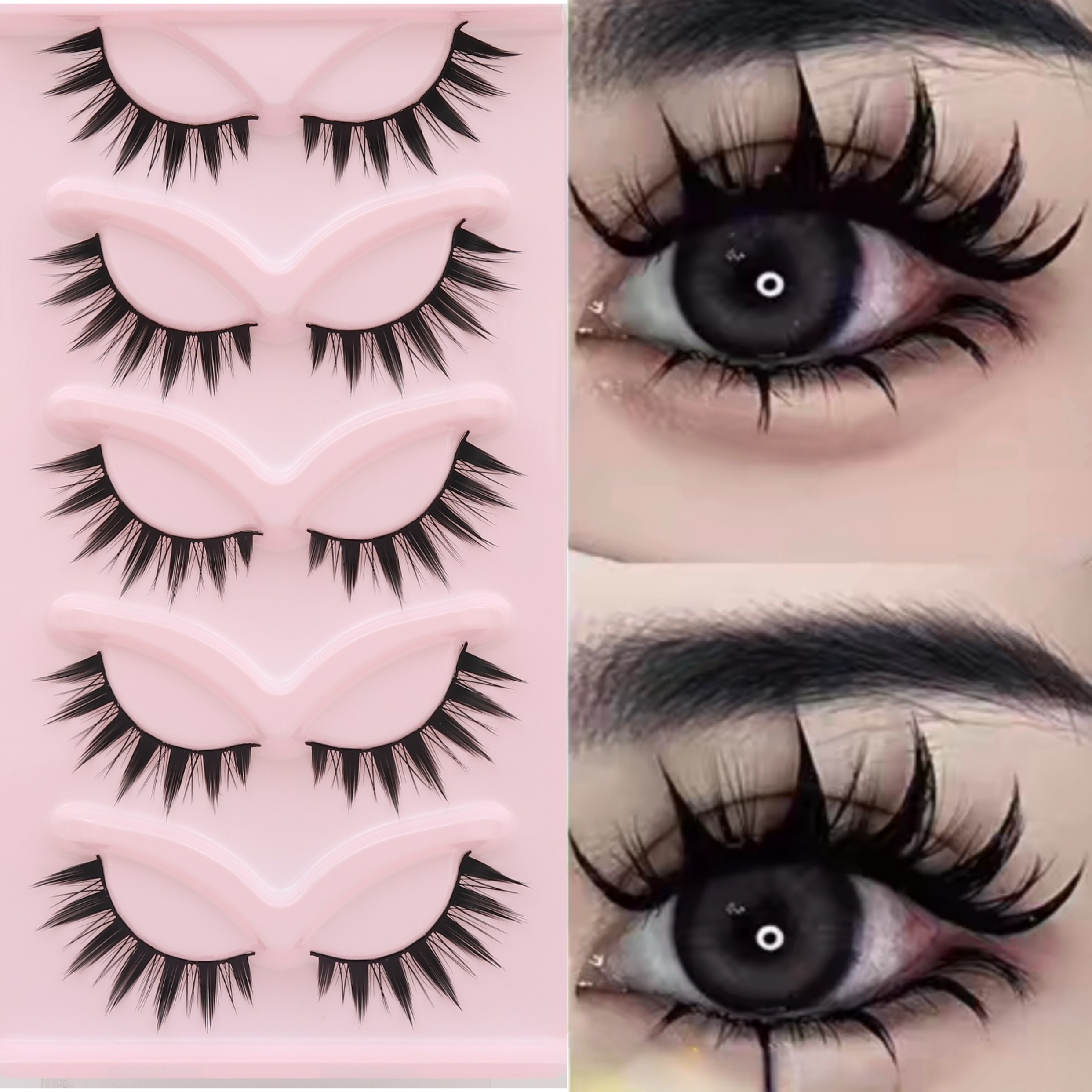 

3d & Curly False Eyelashes - Beginner-friendly, Reusable, Self-adhesive For Bold Manga Looks