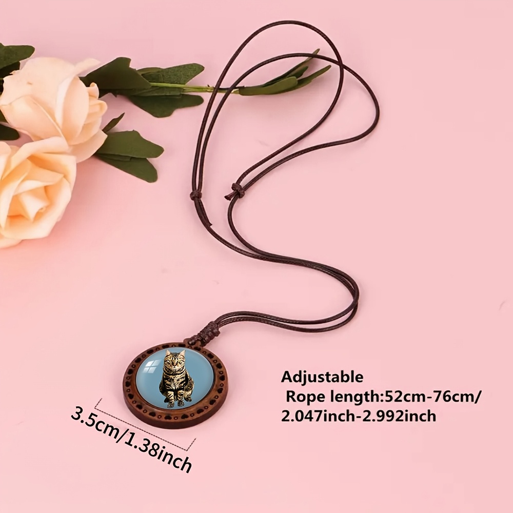 Tiger-Striped Cat Heart Wooden Necklace, Cute Gift