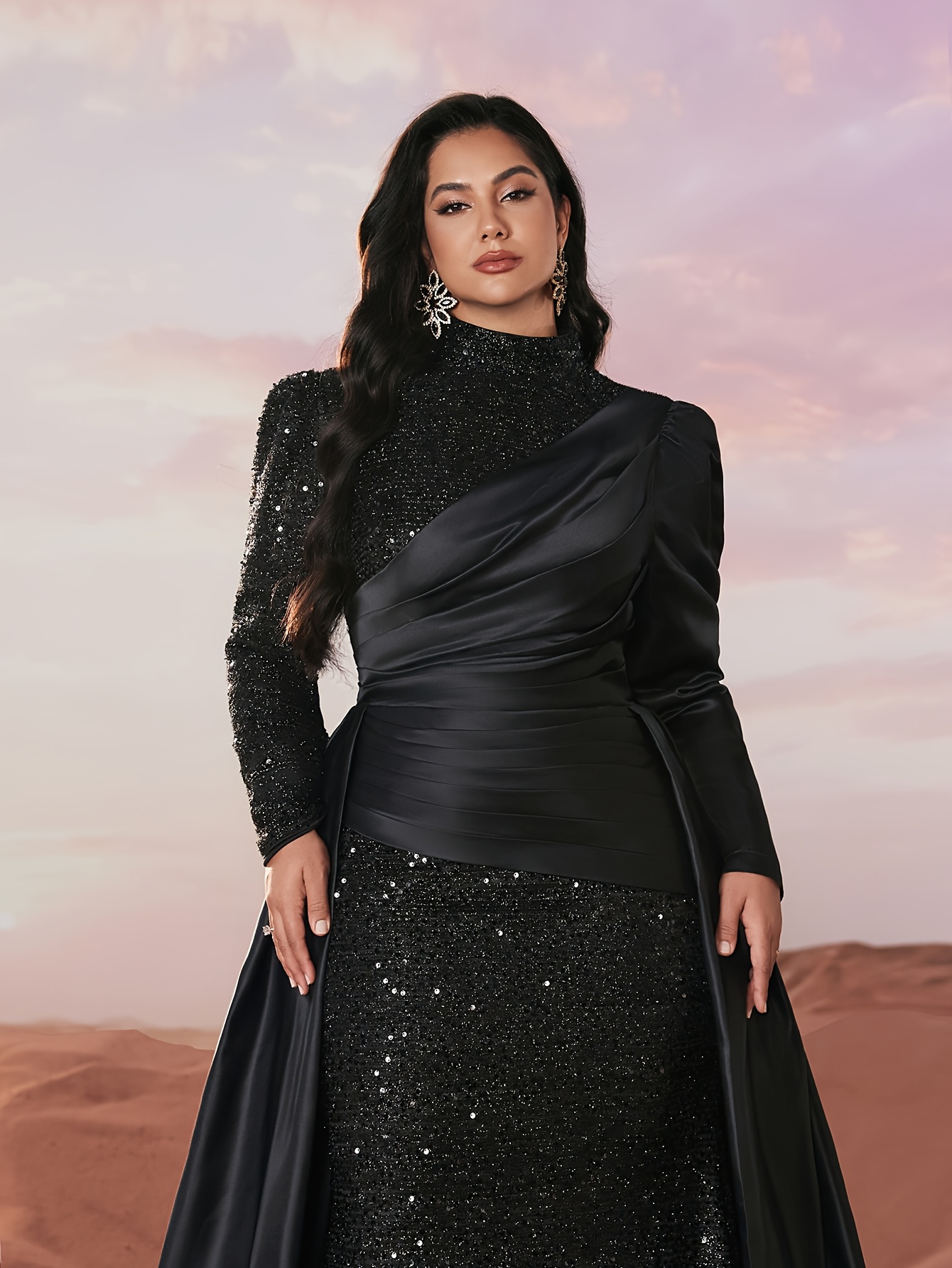 long sleeve rosette dress KissProm