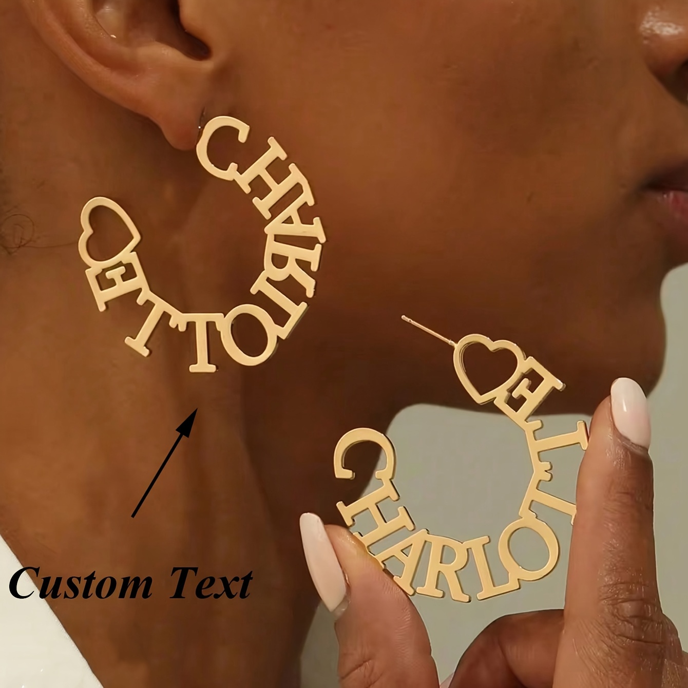 Custom 2pc Stainless Steel 18K Plated Name Hoop Earrings