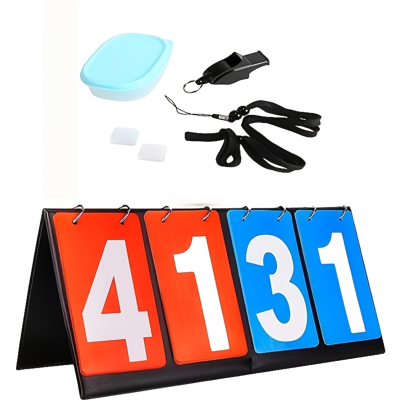 TEMU Scoreboard Whistle Set, Football Basketball Match Scoreboard, Flip-style Reusable, Tournament Training Use, No Power Needed, Without Battery
