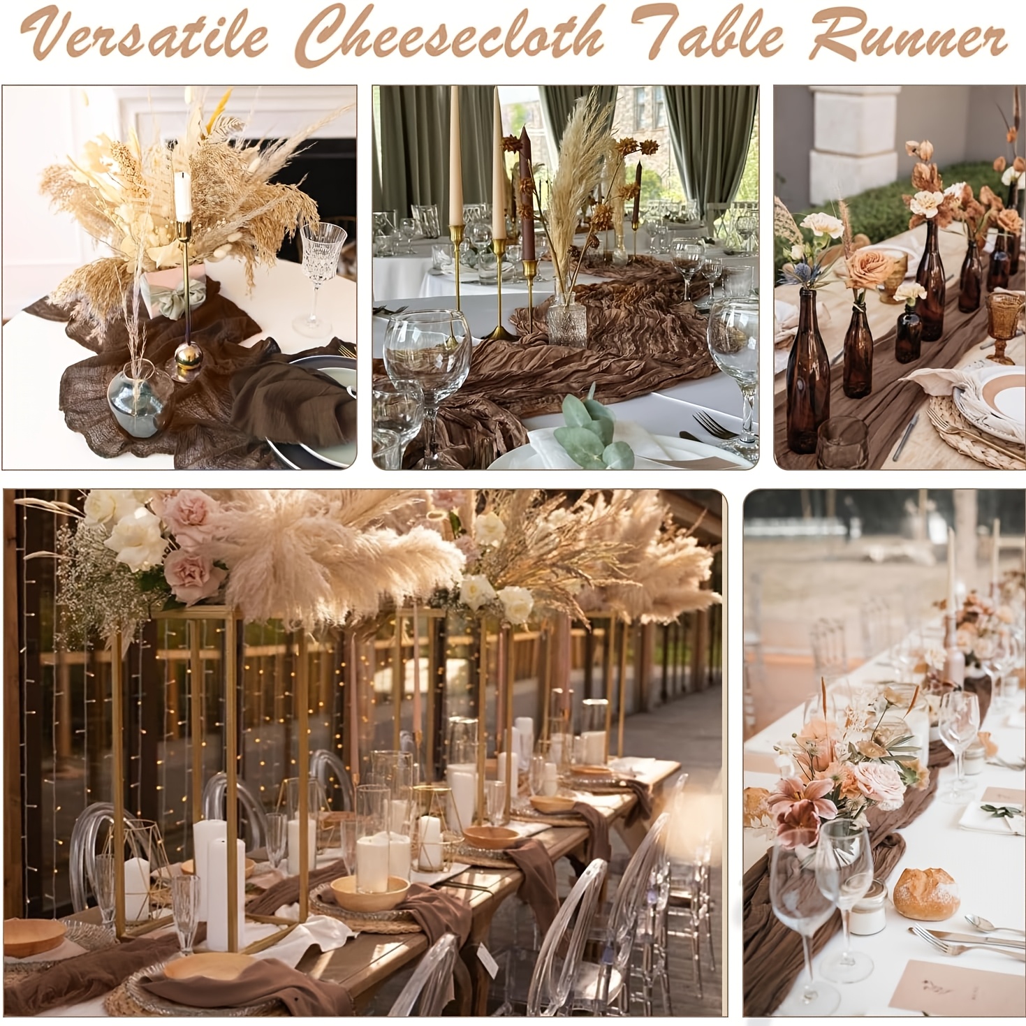 TEMU 3pcs Cheesecloth Table Runner, 35x118 Inches, Rustic Style Coffee Table Runner, Bohemian Cheesecloth Sheer Runner, Gauze Table Runner, Suitable