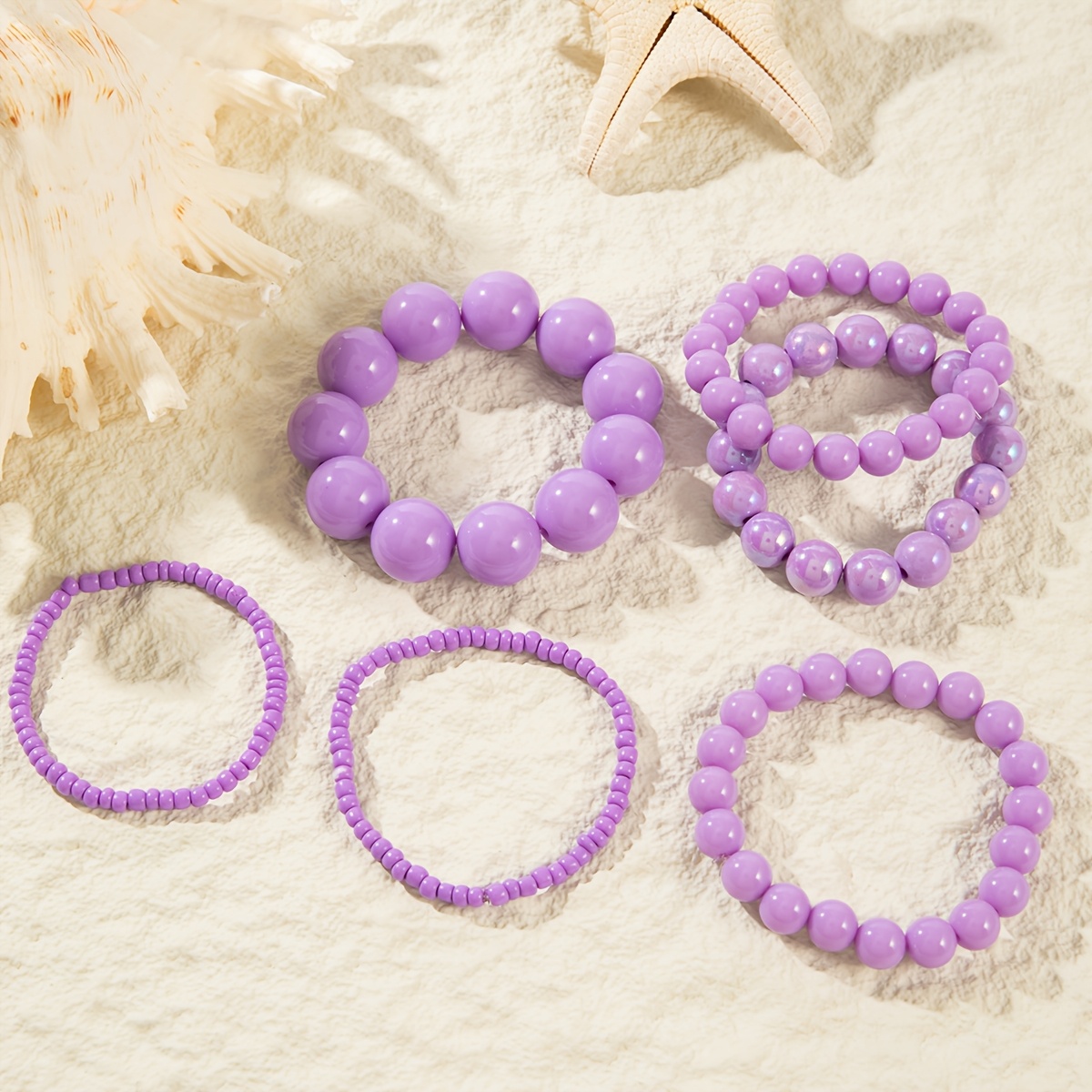 Purple Resin Large Bead Bracelet Set, Multi-Layer Stacked