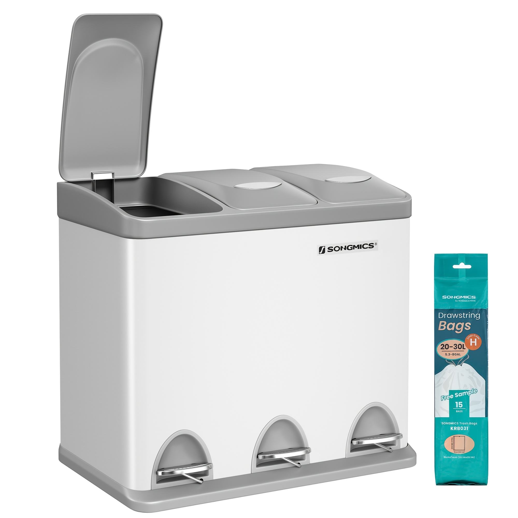 TEMU Pattumiera a Pedale a 3 Scomparti e , Cestino per la Separazione dei Rifiuti e Riciclaggio 3x8L per Cucina, Pattumiera in Acciaio , Secchielli