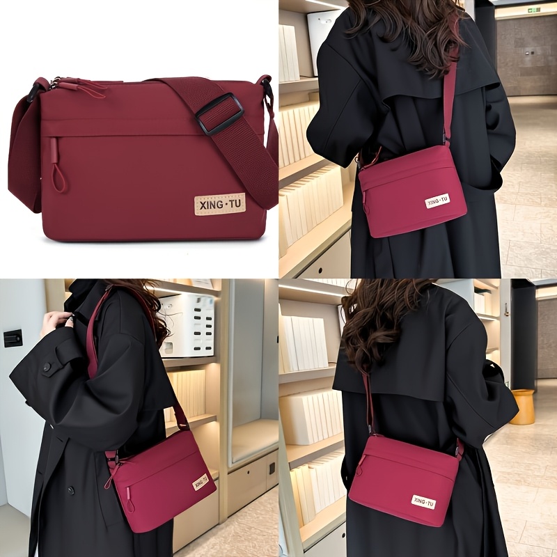 elegant womens nylon shoulder bag with adjustable strap multiple compartments zipper closure versatile crossbody bag in black white red beige grey small crossbody bag Product details 3