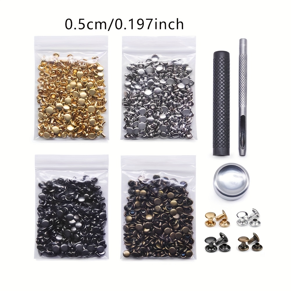 TEMU 400 Sets Rivets en Cuir, Rivet Tubulaire à Double Capuchon 4 Couleurs Clous Métalliques avec Outils de Fixation pour Artisanat du