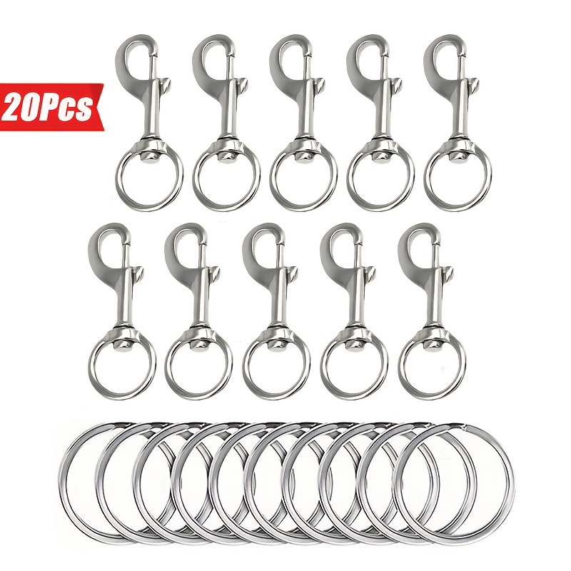 Image of 20pcs Premium Alloy Snap Hooks - Ideal For Dog Leashes, Waterproof Keychains, Camping Gear & Pet Ropes | Swivel Eye Clips Release For Swimming & Beach Essentials
