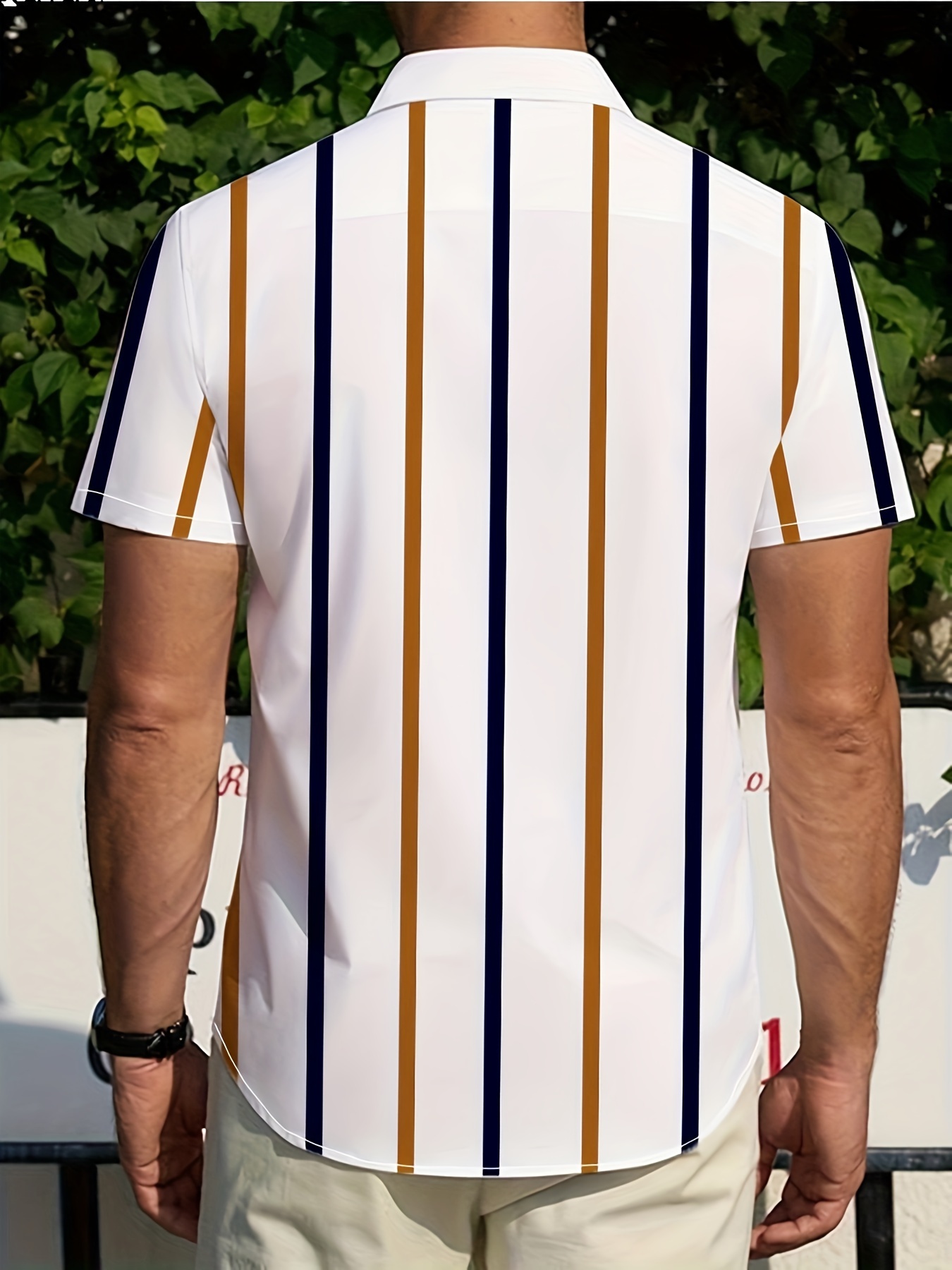 Men'S Striped Short-Sleeve Shirt for Summer