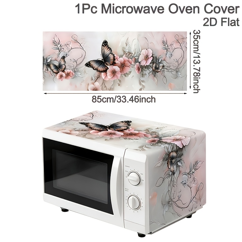 TEMU 1pc Microwave Oven Cover Cloth, 35x85cm Black&pink Flowers Design Microwave Oven Dust Cover, Polyester Household Kitchen Microwave Dust Cover,
