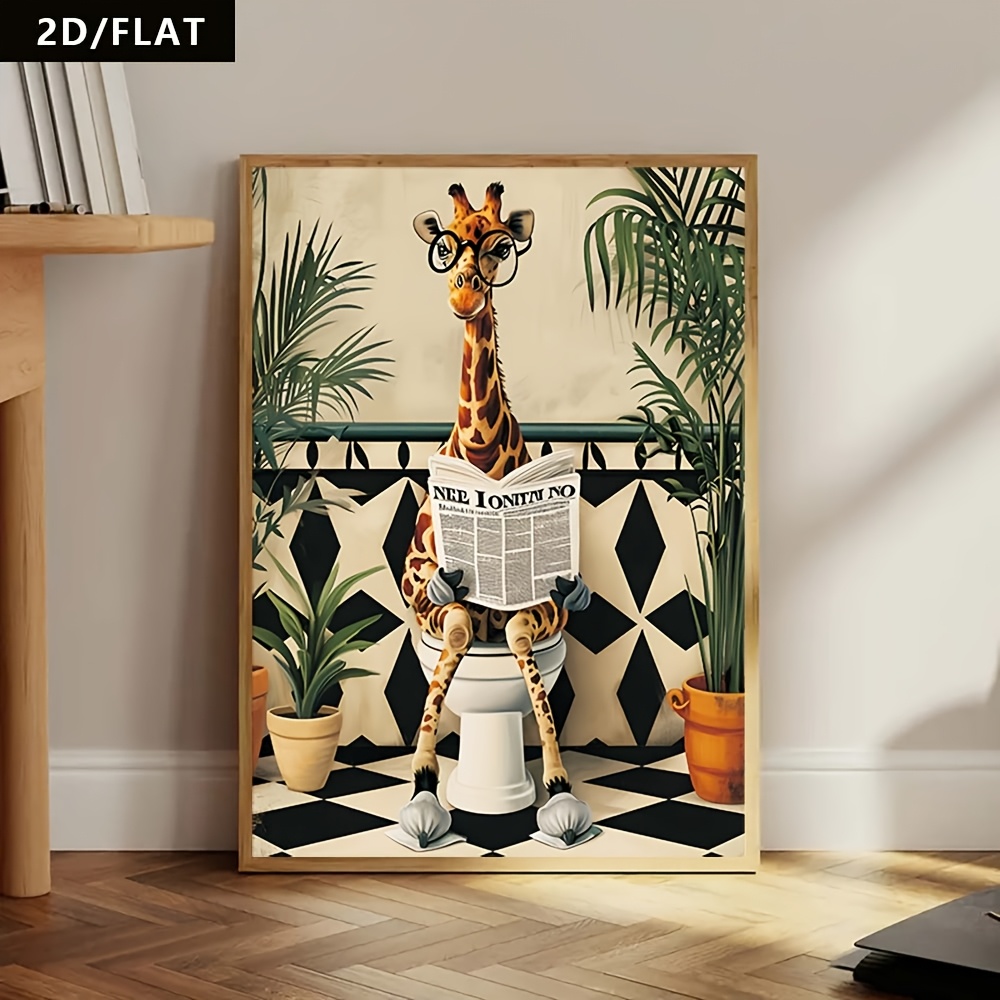 1pc modern abstract canvas poster featuring a giraffe in the toilet animal themed wall art and vibrant canvas paintings suitable for bedroom living room bathroom kitchen toilet office dining room