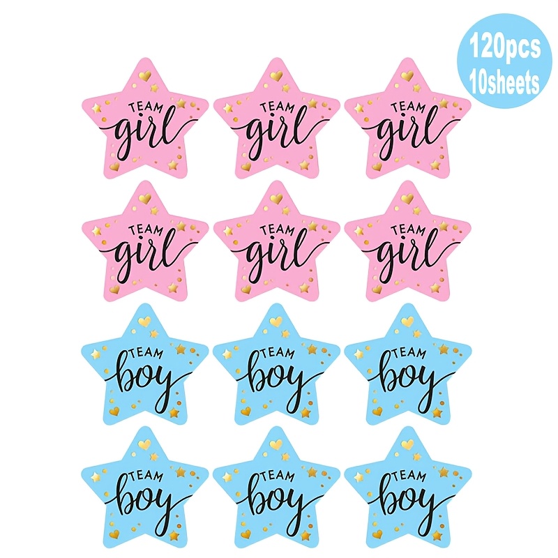 

120pcs Gender Reveal Party Stickers - Blue & Decals For Shower Favors, Celebration Supplies