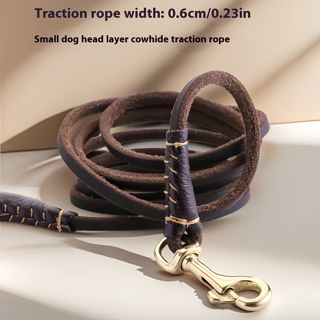 Small Dog Extra Fine Leash, Retro Elegant Lightweight Cowhide Pet Rope, Full Grain Leather Dog Walking Rope, Leash, Without Battery