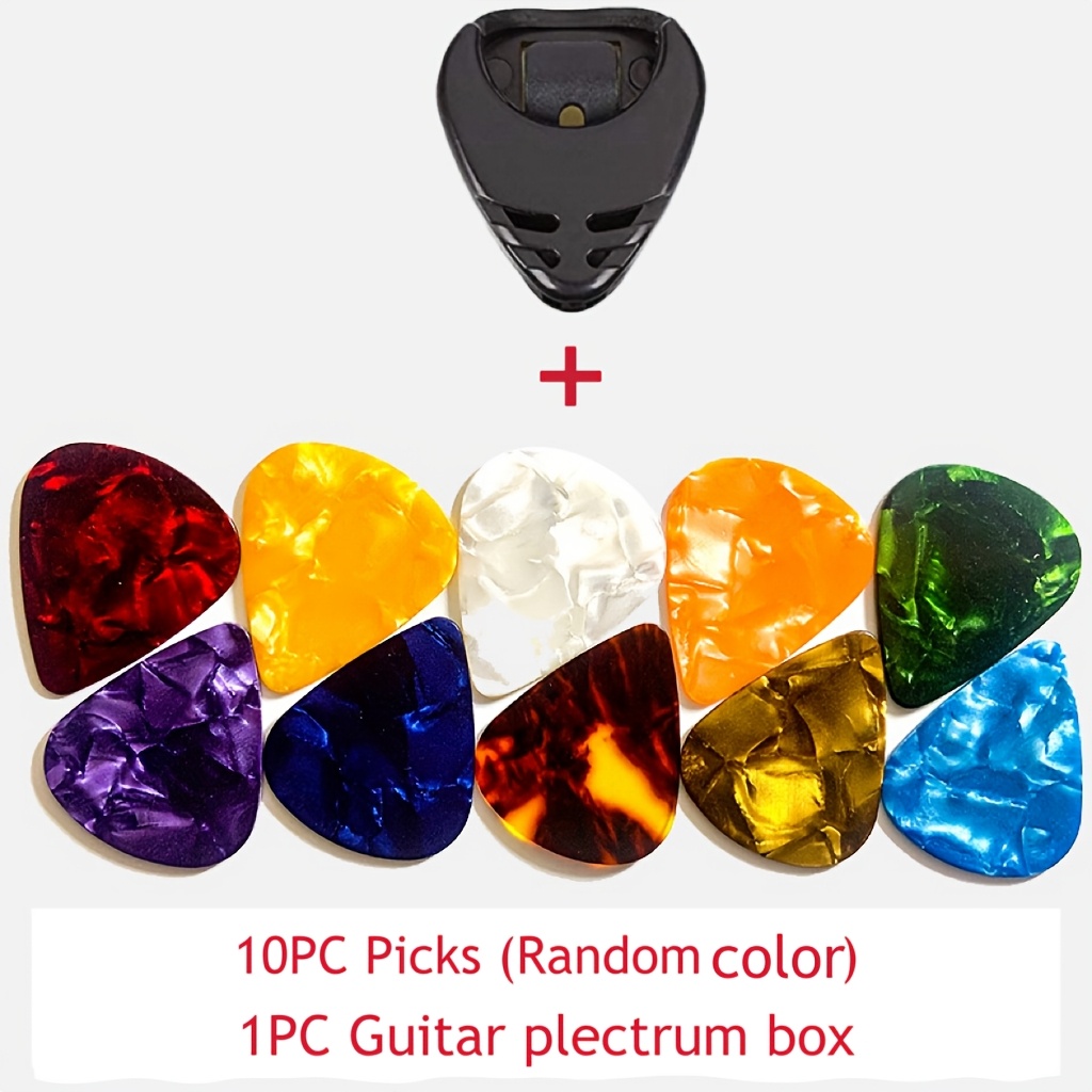 5pcs/10pcs/20pcs Guitar Picks and Pick Holder Set, for Acoustic Guitar Electric Bass Ukulele Easy-to-Stick Bracket Random Color + 1pc/1pcs/2pcs Guitar Pick Box