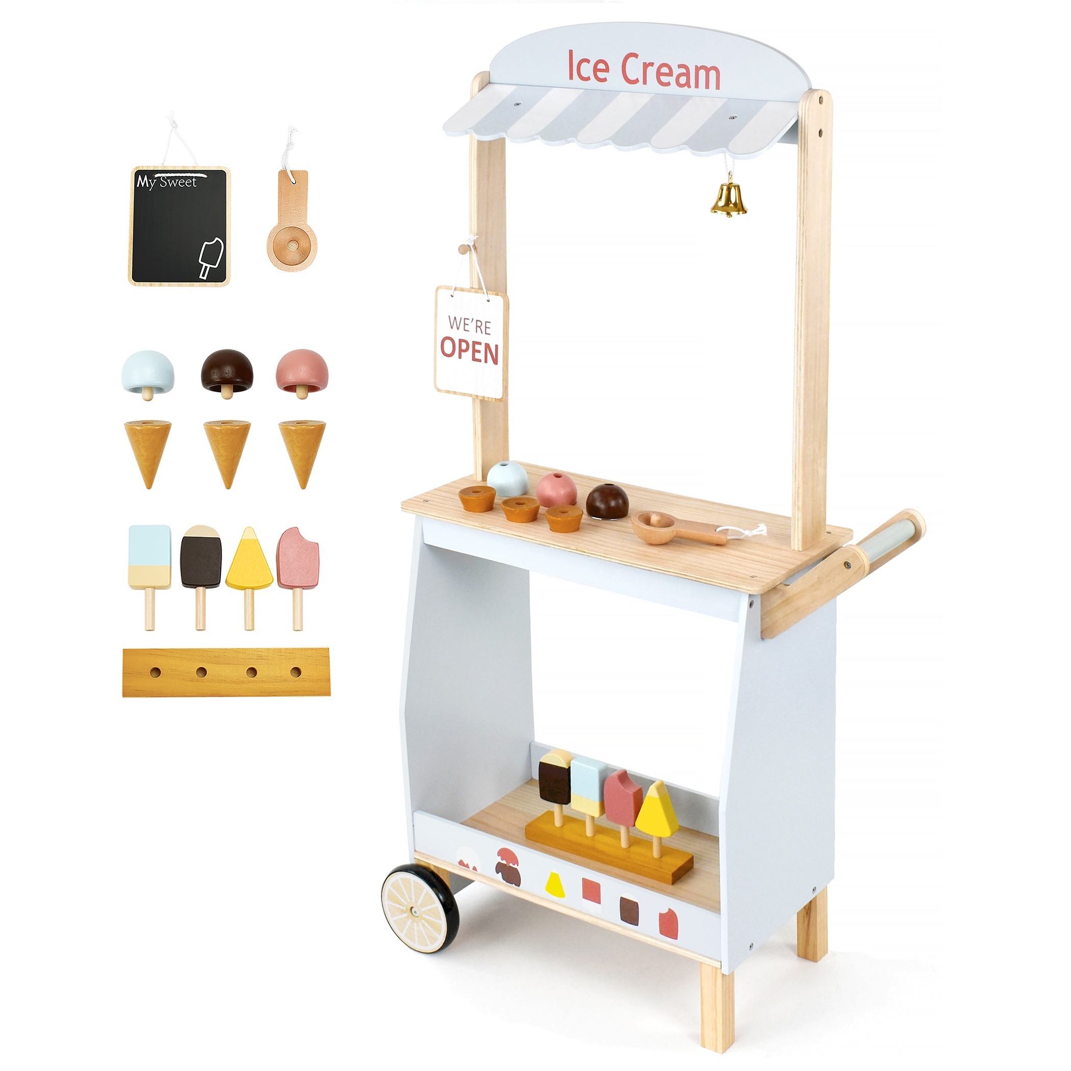 

Wooden Toys Ice Cream Cart For Kids, Toddler Grocery Store Ice Cream Truck Playset, Pretend Play Food Kitchen Toys Gift For Boys And Girls 3 Years And Up