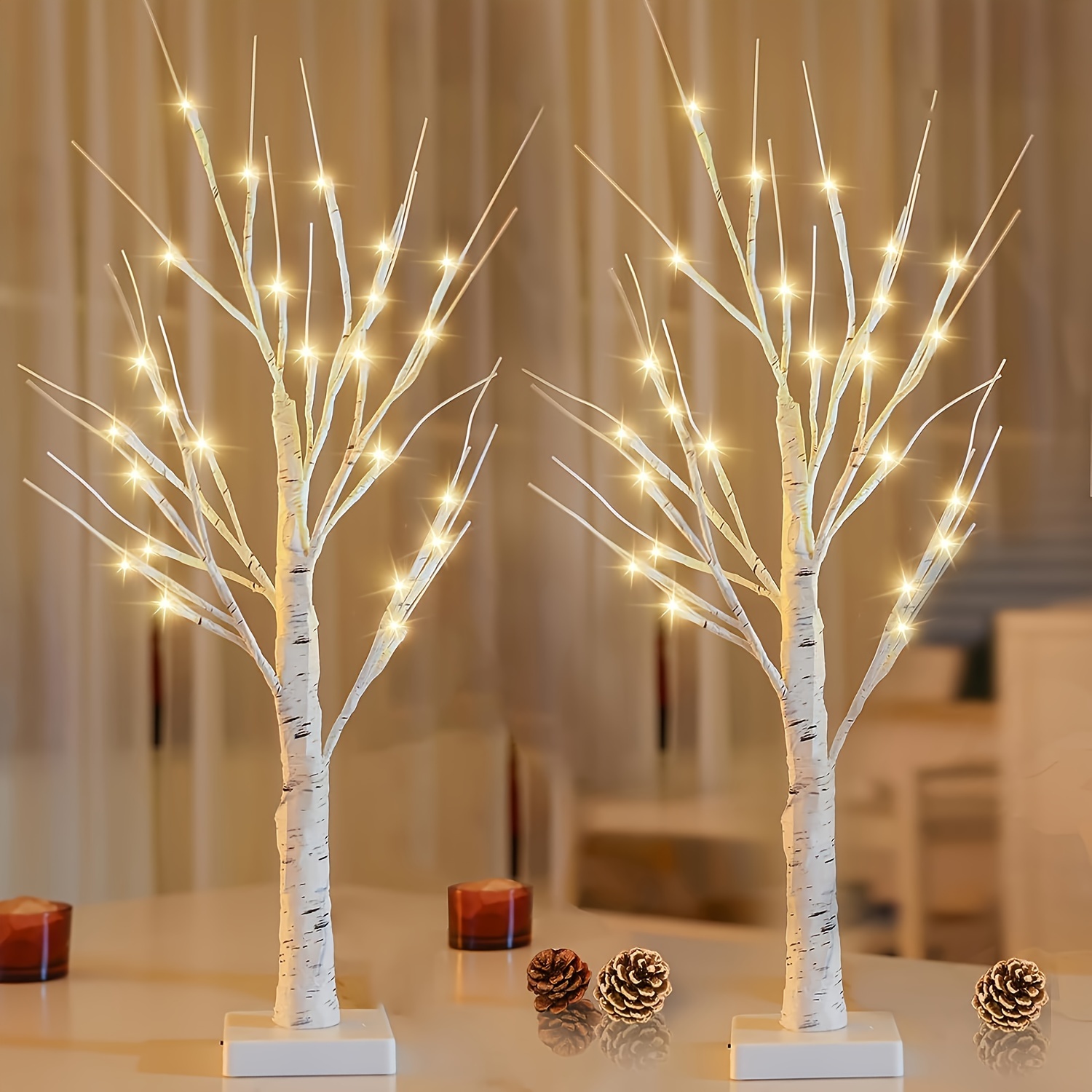 Valentines Day Decor, online 2 Pack 24 Inches Lighted Birch Tree for Tabletop