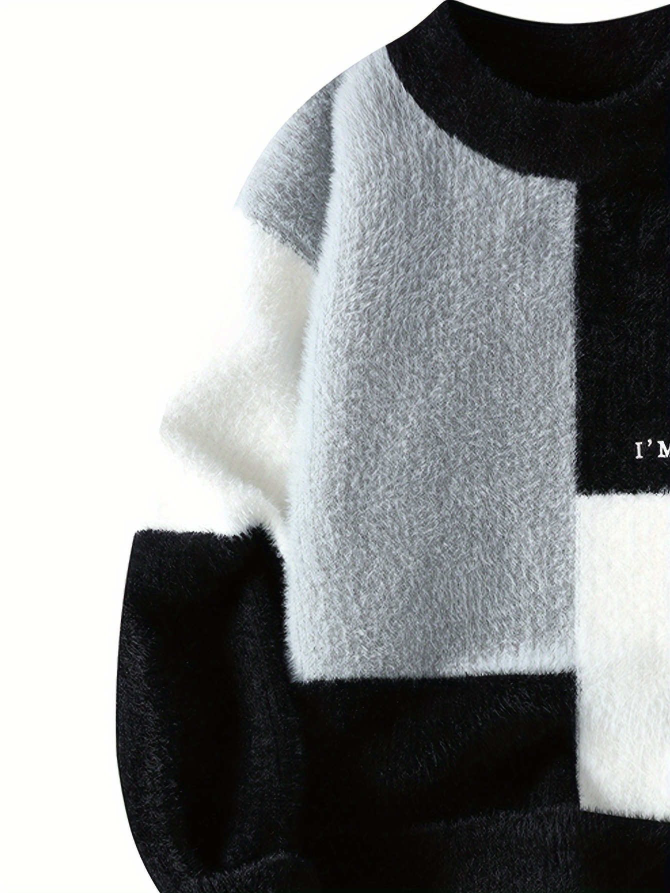 SENMEIGUO Men'S Chunky Knit Sweater, Casual Round Neck, Long Sleeve, Letter Print, Warm Winter Top, Regular Fit, Knitted Fabric, 2024 Fall/Winter Collection