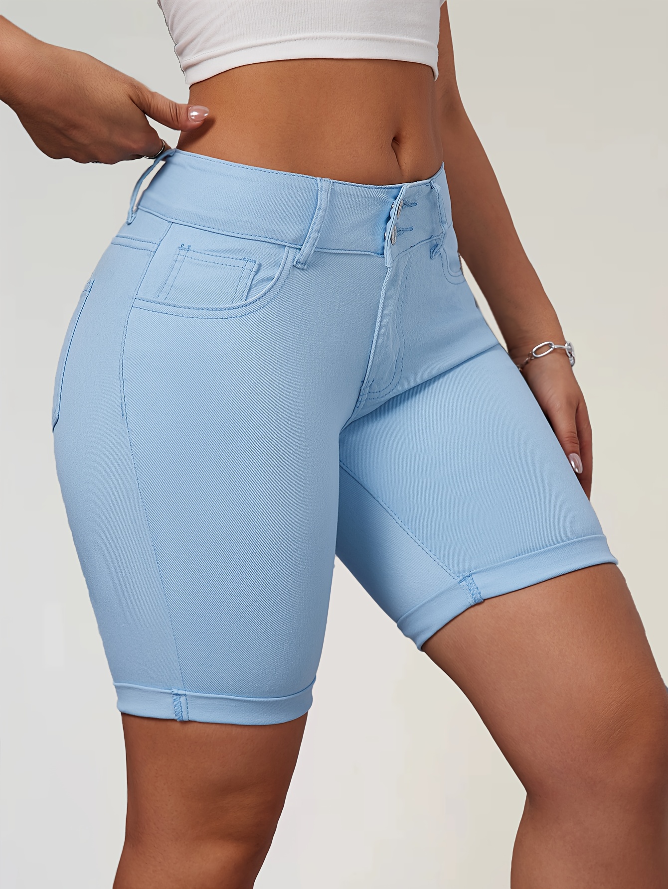 Cuffed Shorts Royalty Jean Shorts Women's High Waist Royal Blue