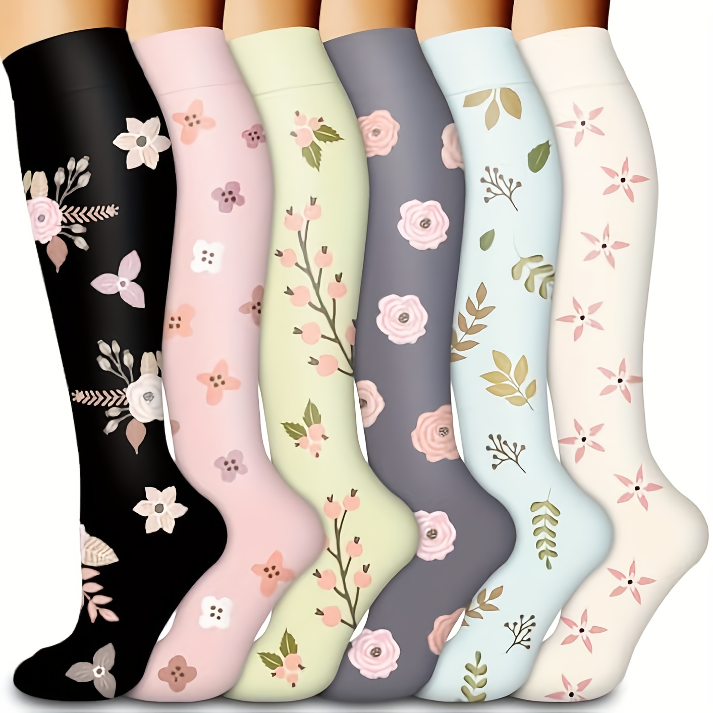 6-Pair Women s Athletic Compression Socks - Knee-High Arch &   Options (Pink/Grey/Navy/ /Light Blue) - Pastel & Solid Colors with   & Floral Patterns -   Breathable Sports Socks for Running, Cycling, Hiking, Travel -   Options (Pink, Green, Blue)  , Black) - Ideal for Post-Surgery & Fitness Training -  , Socks For Women High Quality, Ladies Socks, Compression Socks For Women  ,
