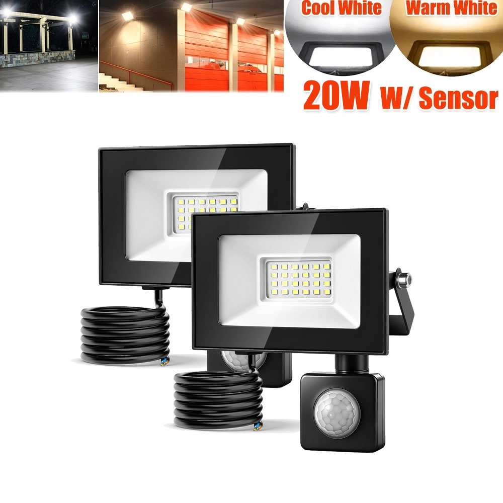 2pcs 20W LED Floodlight Outdoor Motion Sensor, Adjustable 180° Bracket