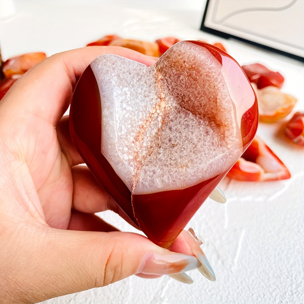Red Agate Heart Shaped Geode Crystal Cluster with Natural Patterns