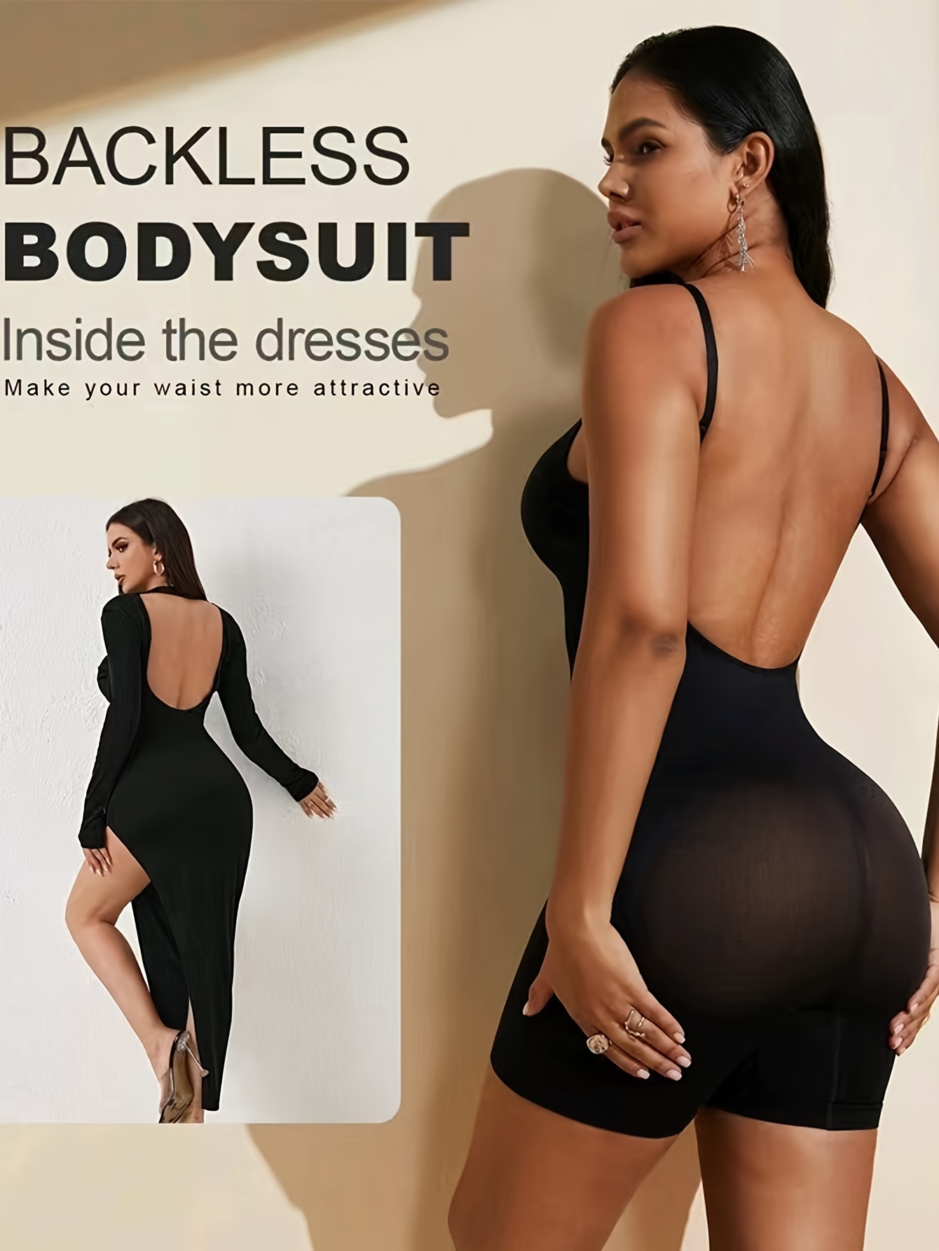 U Plunge Bodysuit Shapewear Backless Skin-tight Garment Sexy Seamless Thong  Women's Full Body Suit Invisible Shoulder Strap Body Shaper