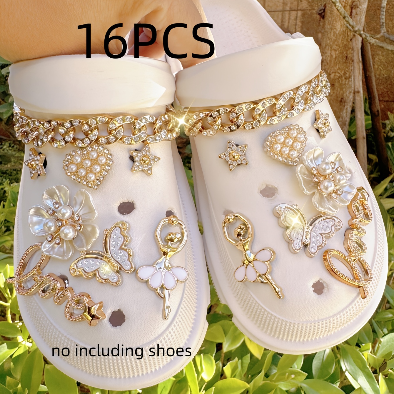 Image of 16pcs Girls' Flower Chain Set, Fashionable Diy Shoe Accessories For Garden Shoes, Sandals, And Other Detachable Shoe And Boot Decorations