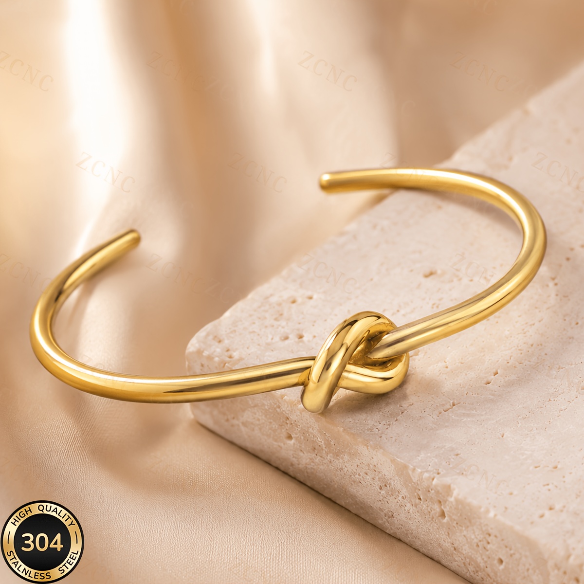 TEMU Bracelet jonc ouvert et tendance en acier inoxydable 304 plaqué or 18K, unisexe, pour un , les fêtes d'anniversaire, les , convient cadeau pour