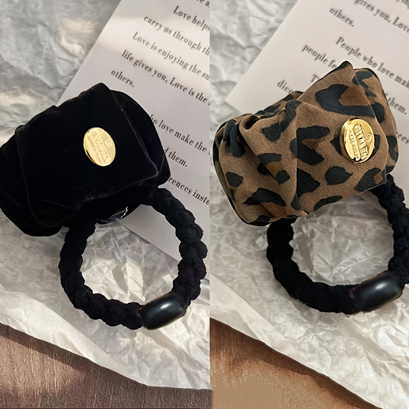 TEMU 2pcs/set Leopard Print Black Hair Bun Headband - Elastic Fluffy Anti-slip High Headpiece Suitable For Daily Styling, Retro Bun Maker For Braids,
