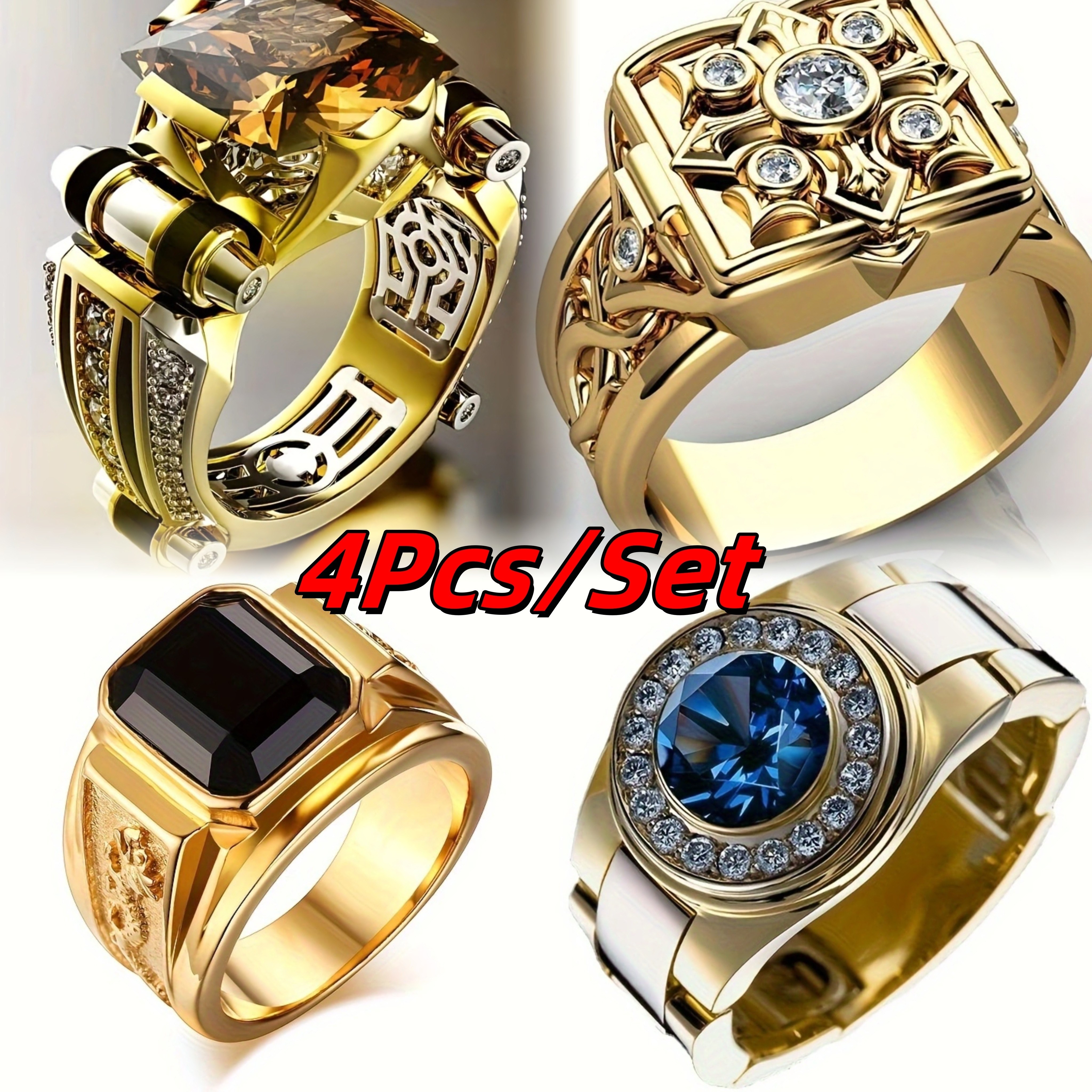 

4-piece Set Of Luxurious And Elegant Men' Gentleman Rings, Boyfriend's Birthday Gift, Engagement Jewelry