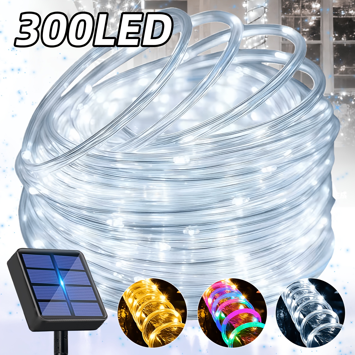 TEMU 100/300 Led Solar Outdoor String Lights Smart Tube Fairy Lights With & Dimmable Light Suitable For Garden, Patio, Christmas, Parties, Clear