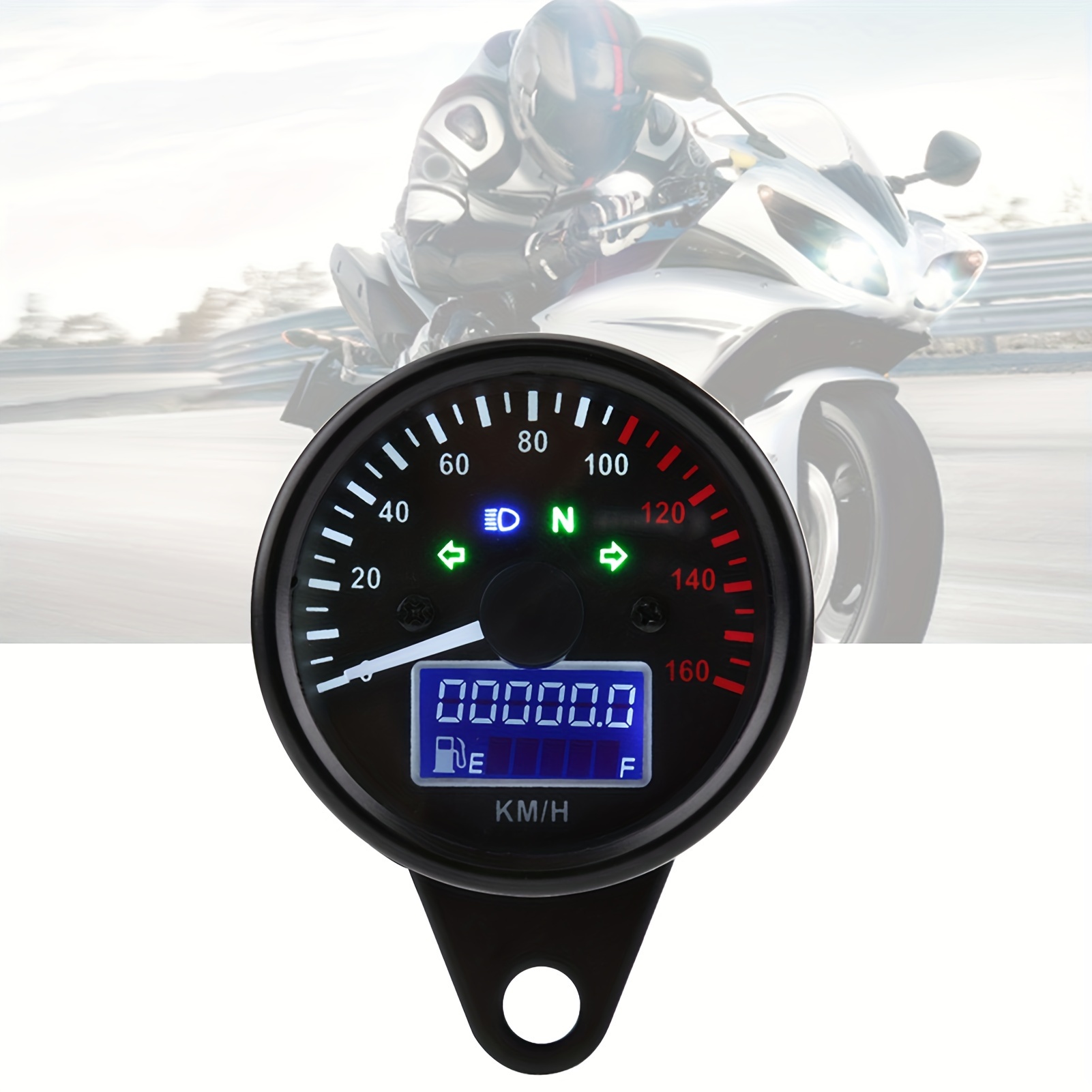 

1pc Universal 0 To160km/h Motorcycle Digital Led Lcd Speedometer Tachometer Speed Gauge Retro Black