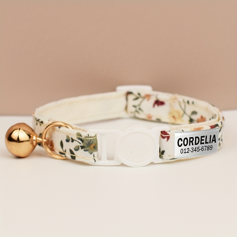 TEMU A Personalized Custom Cat Collar With Flat Printed Patterns And Colorful Buckles, Featuring A Cute Bell. And Adjustable Collar Is Suitable For