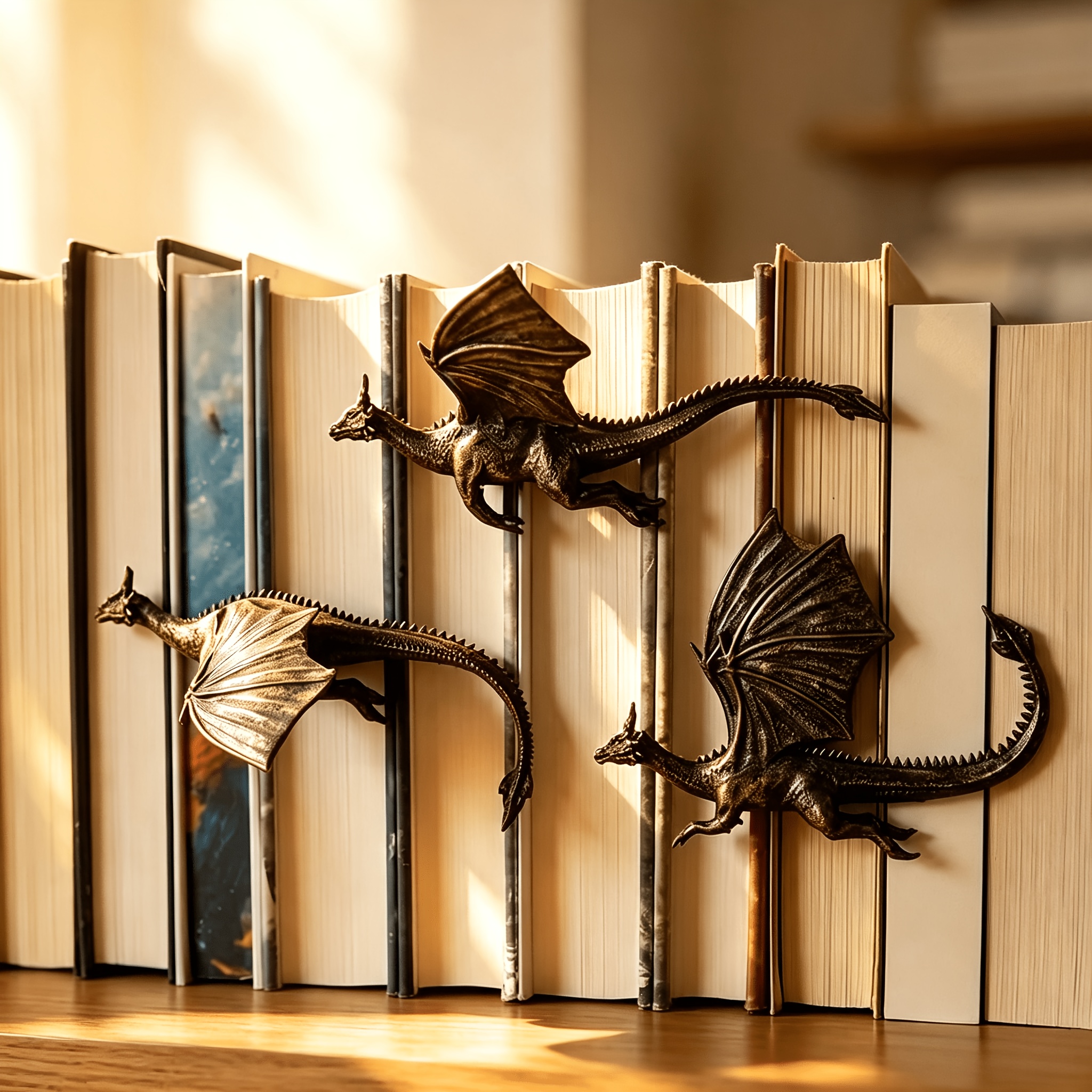 TEMU 3pcs Dragon-shaped Bookshelf Decoration Set, Dynamic Flight Attitude With Durable Tail Design, Bookshelf Ornament, Suitable For Home, Study,