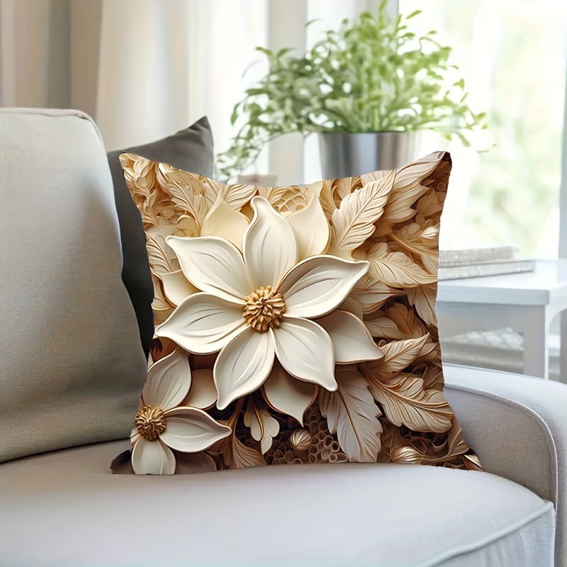 TEMU Contemporary Style Floral Print Soft Pillow Cover, Decorative Cushion Case, 43cm/16.93in, Modern Home Sofa Decor