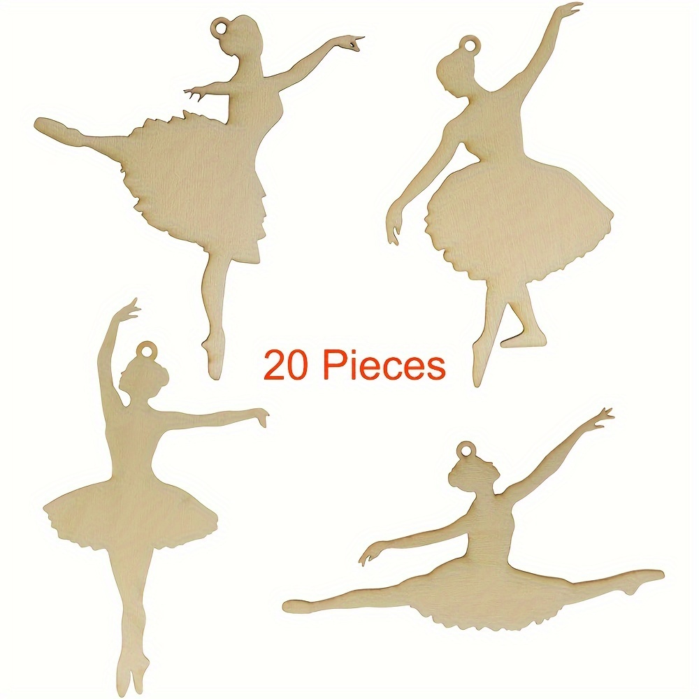 

20 Pack Wooden Ballerina Silhouette Crafts: Wooden Silhouette Ballerina Cutouts For Home Party Decoration, Diy Craft - 4.2" X 4" & 5.2" X 2.9" Sizes