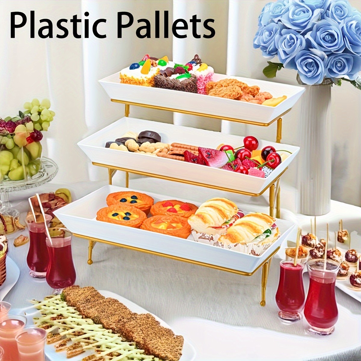 

1pcs--tier Dessert Stand, With Foldable Metal Display Rack And 3 Tiered Plastic Trays, Used As /cupcake Stand Serving Tray, For Home Party Wedding, Party Supplies, Table Decors