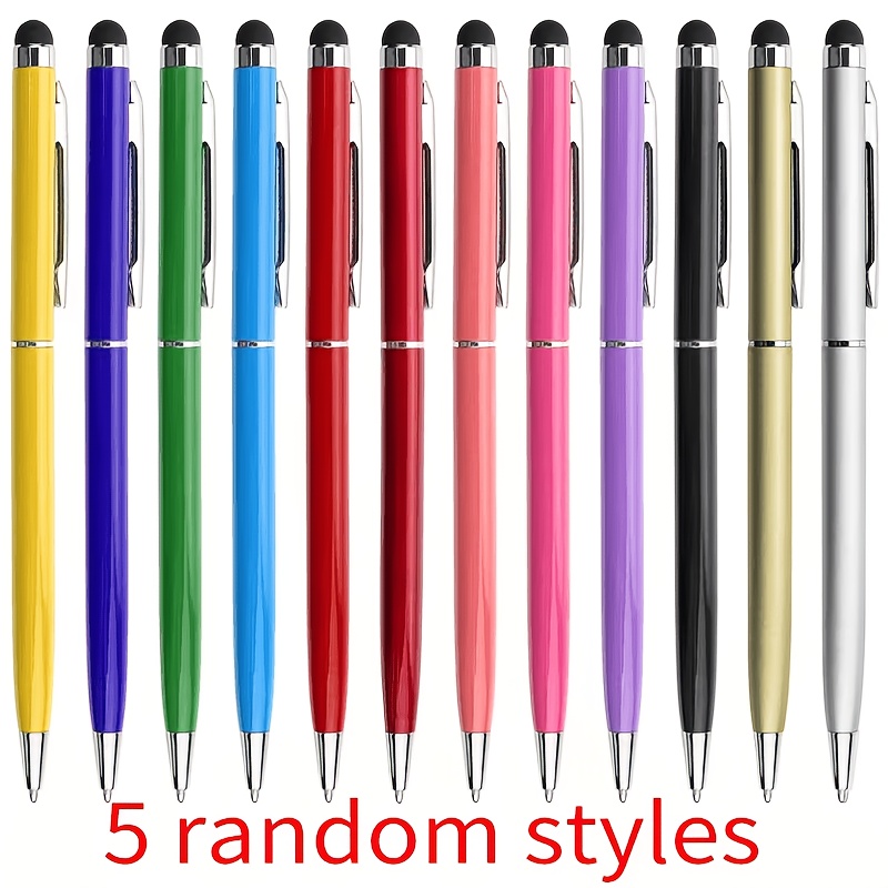 TEMU Random 5-pack Touch Pens, Universal 2-in-1 Metal Nib Pens With Ballpoint And Touch Screen Pen, Suitable For All Capacitive Screens, Includes