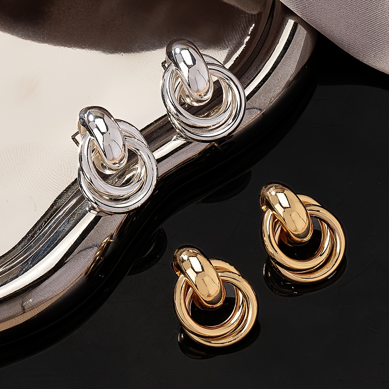 Geometric Layered Hoop Earrings Vintage Inspired Tone Iron